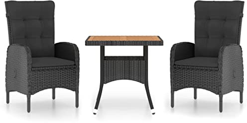 vidaXL Akazienholz Gartenmöbel 3-TLG. Sitzgruppe Gartengarnitur Gartenset Sitzgarnitur Esstisch Gartentisch Gartensessel Sessel Poly Rattan Schwarz