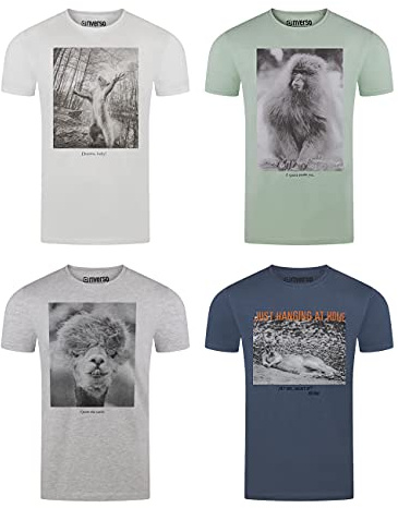 riverso RIVFritz - Juego de 4 Camisetas para Hombre con impresión fotográfica de Cuello Redondo y Manga Corta, de algodón Normal, Estampado de Animales, Farbmix 1, XXXXL