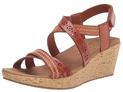 Skechers Women's Cork Wedge Sandal, Luggage, 9
