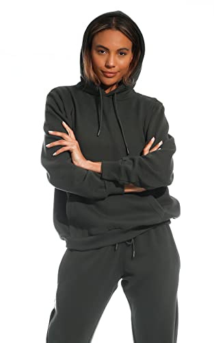 Light & Shade Women's Hooded Soft Touch Ladies Loungewear Hoodie Sweatshirt Top, Charcoal, M