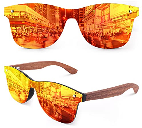 GQUEEN Sonnenbrille Holz Herren Damen Polarisierte Retro UV400 | Leicht,Verdrehfreies Design,Angeln,Autofahren,Reisen,Laufen,Golfen