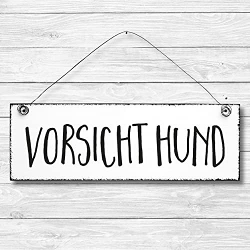 Vorsicht Hund - Warnschild Warn Schild Dekoschild Türschild Wandschild Holz 10x30cm - Holzschild Holzdruck Holzbild Tür Deko Schild