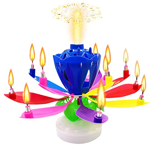 Musik Blumenkerzen, Taozoey Rotierende Lotusblüte mit Musik, Geburtstag KerzeGeburtstags Blumenkerzen, Kuchen-Dekoration, Party, Geburtstag Glück (Bunt)