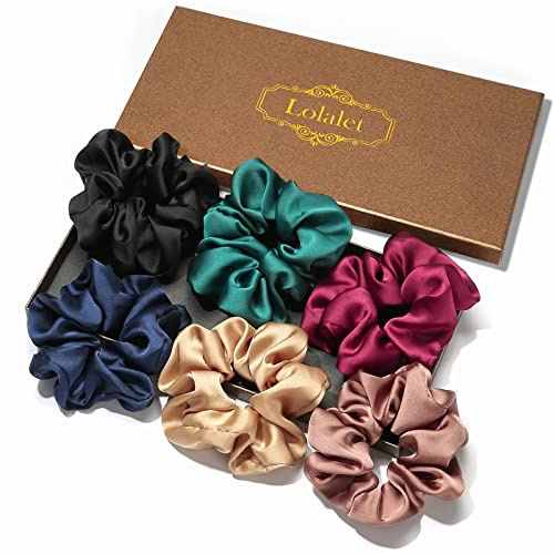 [6 Pezzi] Lolalet Scrunchies per Capelli in Raso, Elastico in Scrunchies, Set Elastici Capelli Stoffa Raso per Donne Ragazze -Stile D