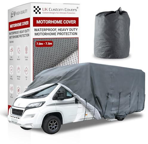 UK Custom Covers MC-GREYAD2 4-lagige Wohnmobil-Abdeckung, wasserdicht, strapazierfähig, Grau (bis zu 7,0 - 7,5 m)