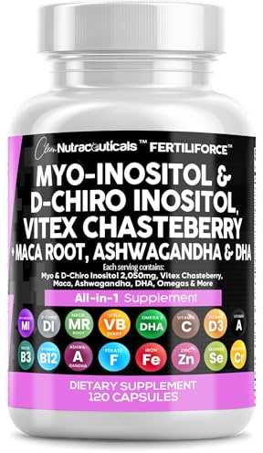 Clean Nutraceuticals Myo-Inositol & D-Chiro Inositol 2050mg Fertility Supplement 40:1 Ratio - Prenatal Vitamins for Women with Ashwagandha Maca Root Vitex Chasteberry Iron DHA Folic Acid DIM Zinc (1)