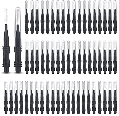 60 Stück Micro Augenbrauenpinsel mit Kappe Brow Laminierpinsel Mascara Pinsel Wimpernspule Pinsel Werkzeug für Lash Filler, Lifting Extension - Schwarz