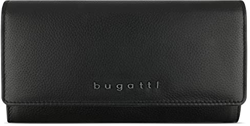 bugatti Bella Überschlag-Damenbörse mit RFID-Schutz, Geldbörse aus echtem Leder in schwarz