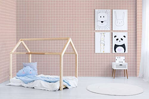New Walls Papier peint à carreaux rose style maison de campagne - Papier peint intissé - Crème - Qualité supérieure - 10,05 x 0,53 m