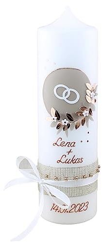 Cerziies® Hochzeitskerze Lena und Lukas mit Namen und Datum, individuell und handverziert 1969, Kerzengröße :ca. 30x7