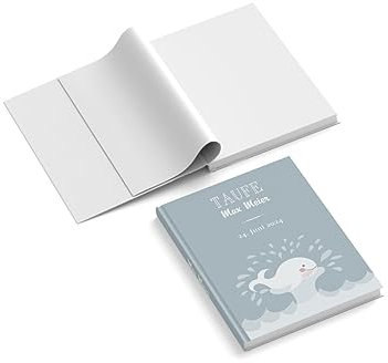 Gästebuch mit Name + Datum personalisieren | Wal | Kind | DIN A5 | 148 x 210 mm | Hardcover | 128 Seiten | Taufe | Geburt | Taufgeschenk | Liebe | Geschenk