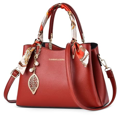 FOLOVEYA Handtasche Damen Mittelgroß Elegant Henkeltasche PU Leder | Taschen Damen Mode Damenhandtasche Stilvoll Umhängetasche für Frauen mit Ziertuch für Arbeit Shopping Alltag