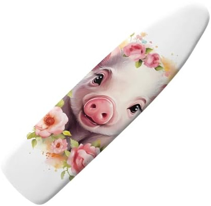 COEQINE Bügelbrettbezug mit süßem Schweine-Aufdruck, mit Staubschutz, Rosen-Motiv, elastischer Rand, nicht rutschend, East Fit, 38,1 x 137,1 cm