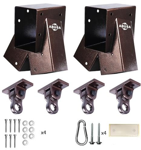 ABUSA Heavy Duty Swing Sets Brackets Including 2 Bronze A-Frame Swing Set Brackets and 4 Swing Hangers for Playground Equipment Mounting Parts Hardware Included (Bronze)