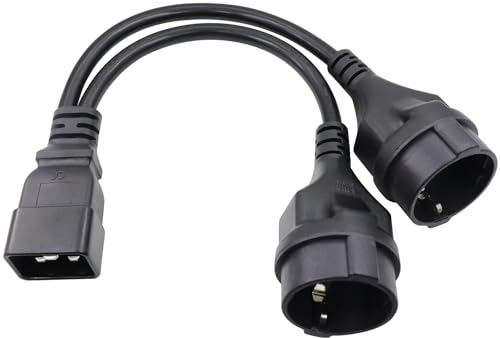 RIIEYOCA Cable adaptador de red 2 en 1, cable adaptador de red para SAI de clavija IEC 320 C20 a cable adaptador de doble toma europea, negro, 0,32 m