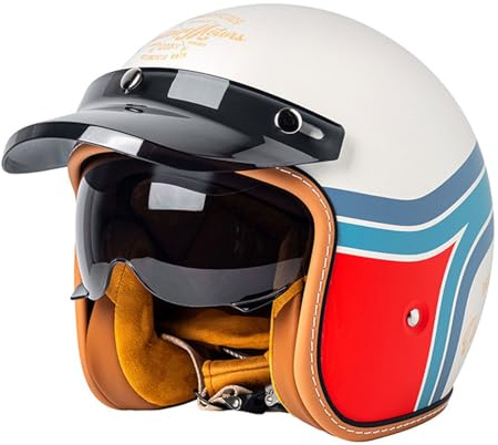 Retro 3/4 Motorrad Helm Jethelm Vintage-Roller-Helm, DOT/ECE-Zertifizierter Retro-Motorradhelm Mit Offenem Gesicht Für Damen Und Herren, Leichter Moped-Helm