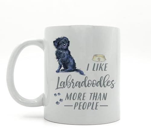 Image Industry Taza de cerámica negra con texto en inglés I Like Dogs More Than People Labradoodle, para amantes de los perros, taza de café, taza de perro