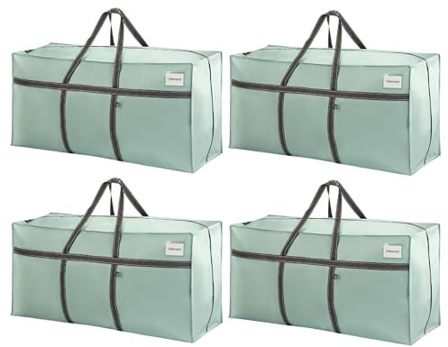 VENO 4 Pack Extra Large Moving Bags - Storage Bags with Reinforced Handles for Clothes, Christmas Tree and Household Items (Light Green)