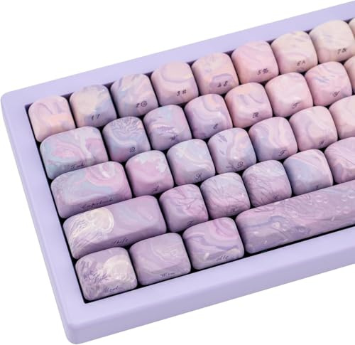 TIMSEKER Mermaid 136 Keys PBT MOA Keycaps, Purple, Cherry MX for ANSI Mechanical Keyboard | Custom Side Print Key Cap Wave Texture, Aesthetic Key Cap for ANSI US Layout Cherry MX Switches Mechanical Gaming Keyboard