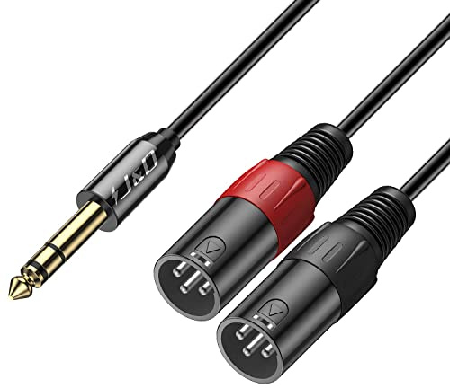 J&D TRS 6,35mm (1/4 Zoll) auf Dual-XLR Y Splitter Kabel, PVC Geschält 2x XLR Männlich zu 6,35mm 1/4 TRS Männlich Unbalanced Stereo Audio Patch Adapterkabel für Speaker Mic Gitarre Mixer AMP, 4,5m