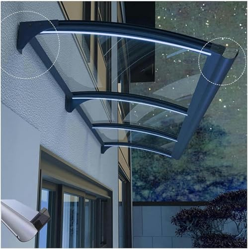 Haustürvordach, Sonnenschutz Wasserdicht Haustürdach Überdachung Türüberdachung Pultbogenvordach Vordach für Haustür aus Polycarbonat+Basis aus Kohlenstoffstahl
