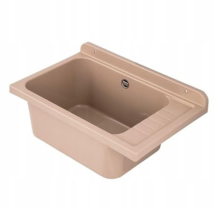 Lavandino, catino, lavandino in plastica per esterno, giardino, garage, cantina, stanza di lavaggio, officina (Beige)