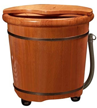 WADRBSW Barril de madera para pies, cubo de madera para pedicura, baño de pies, jacuzzi con rueda y tapa, bañera de pies para remojar los pies, cubo de baño para pies con desagüe (tamaño: B) visión