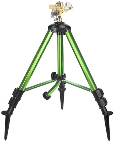 APLUSH Arroseurs à trépied pour grande surface, arroseur à impact sur base trépied, arroseurs en laiton robuste, arroseur d'arrosage rotatif à 360°, hauteur réglable de 40,6 à 94 cm, vert