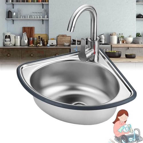 SenhE Kleine Küchenspüle, Edelstahl-Eckspüle, Wandspüle Handwaschbecken Küchenspüle, Einzelbecken mit Wasserhahn, für Wohnmobil, Boot, Badezimmer, Küchentoilette