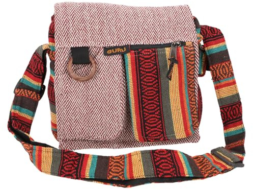 GURU SHOP Boho Schultertasche, Hippie Tasche, Vintage Umhängetasche - Rot/bunt, Unisex - Erwachsene, 25x25x7 cm