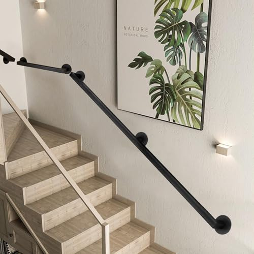 Whnoorher Handlauf für Treppen, Haltegriff für den Außenbereich, Stützstange für Treppengeländer, Treppenhandlauf aus Metallschmiedeeisen – Komplettset, Außenwandmontage(100cm)