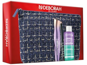 Deborah Milano - Set Regalo Donna Pochette, Include Mascara Instant Up to the Stars, Matita Occhi 24 Ore 251 Black e Struccante Occhi Bifasico Dermolab 50ml