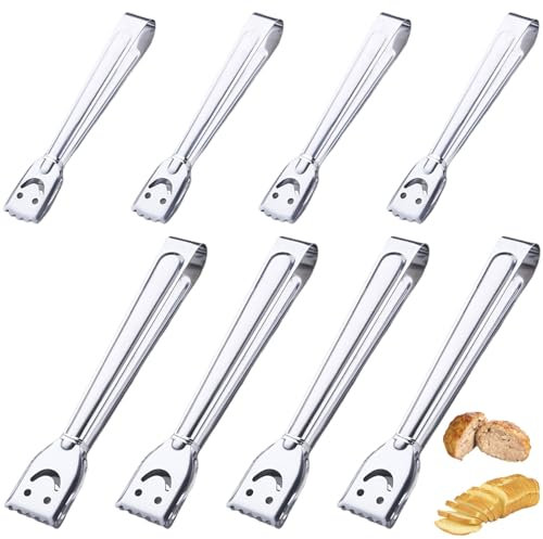 Qixuer Pinzas de Cocina, de Acero Inoxidable Pinzas de Cocina Resistente al Calor Parrilla Pinzas Cubiertos Pinza de Barbacoa Pinzas Multiusos Para la Ensalada de Barbacoa Buffet (8 Piezas)