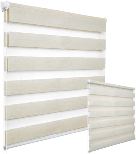 WOLTU 2 Stück Doppelrollo Klemmfix ohne Bohren Duo Rollo Klemmrollo für Fenster mit Klemmträger, Fensterrollo Lichtdurchlässig & Verdunkelnd Wandmontage, Holzlook Buche, 75x150 cm (Stoffbreite 71 cm)