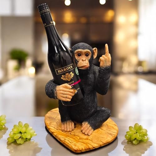 Cheeky Monkey Wine Bottle Holder | Resin Figurine with Middle Finger Gesture | Funny Decorative Bar Accessory for Kitchens Living Rooms Dining Areas | Perfect Wine Lover Gift (1, Cheeky Monkey 1)