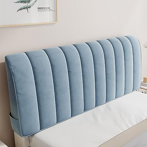 Housse de tête de lit rembourrée en velours avec planche en bois – Housse entièrement couverte – Coussin doux et épais pour tête de lit, dossier et chevet – Anti-poussière et confortable – Bleu – 2,2