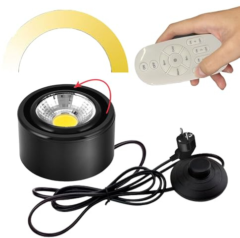 FSLiving Lámpara LED regulable de 7 W, color negro, con cable de interruptor de 1,8 m y mando a distancia, 1 paquete de focos LED para plantas, cabeza giratoria para plantas, pintura, diana de dardos,