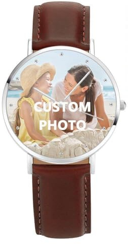 Reloj personalizado, foto personalizada con texto grabado en la parte posterior del reloj, regalos de moda para hombres y mujeres, Multicolor., Correa