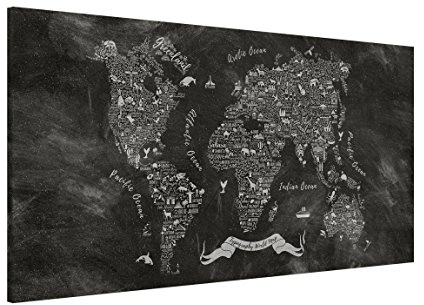 Magnettafel Pinnwand für Magnete Kinderzimmer Magnetboard - Magnetwand Made in Germany - Weltkarte Modern Notiztafel schwarz weiss Mädchen Jungen Visionboard WBMT_2150 (78x37cm)
