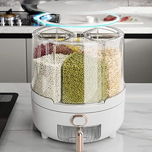 Dispensador de Grano Giratorio de 360 ​​grados Contenedor de Almacenamiento de Alimentos Multifuncionales con 6 Compartimentos para Frijoles de Arroz y Organización de Cocina (M)