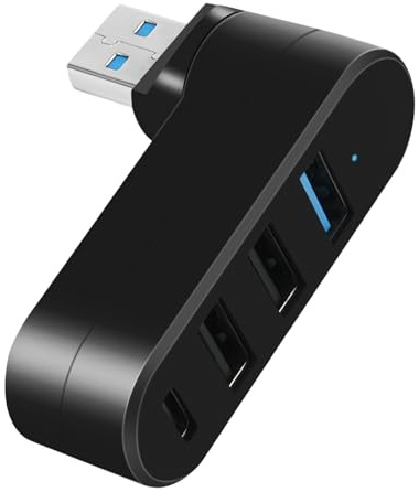 Hub USB 4 Puertos (3X USB-A + 1x USB-C), Rotatorio 90°/180°, Alta Velocidad 5 Gbps, Compatible con Mac, PC, Portátiles y Más
