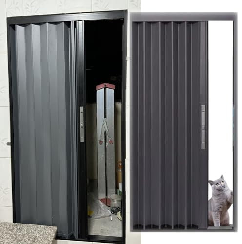 Porte accordéon pliable invisible avec mécanisme de verrouillage, design multi-plis gain de place pour salle de bain, douche, buanderie entrée