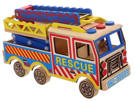 TOYANDONA Wooden Cloud Ladder Fire Truck Toy for Boys and Girls Realistic Pull Back Car Vehicle Fireman Toys