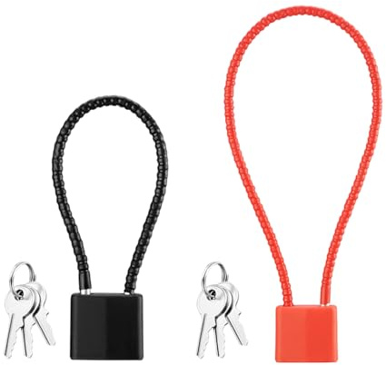 IDNVFY 2 Pezzi di Blocco A Getto Lungo Antifurto, Pre-Chiusura Multifunzionale, Fune di Filo, Lucchetto con Chiave, Lucchetto Pesante (Nero, Rosso).