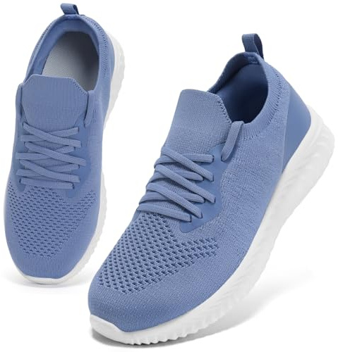 HKR Sneaker Damen Bequem Slip on Orthopädische Schuhe Leichte Sportschuhe Laufschuhe Atmungsaktiv Sommer Schlupfschuhe Büffelblau 39 EU