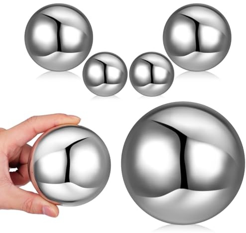 Toyvian Stainless Steel Gazing Balls Set 6 Pieces Including 2X2.00In 2X3.15In 1X3.94In 1X5.91In Mirror Polished Reflective Garden Spheres for Outdoor Lawn Patio Decoration