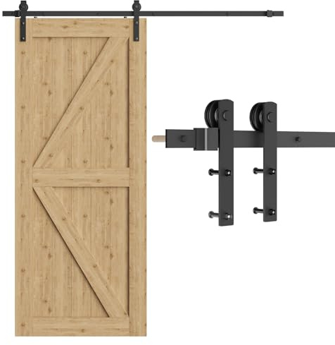TSMST Sistema de puerta corredera de 202 cm, juego completo para puertas correderas, kit de rieles negro apto para una sola puerta de madera, forma de J
