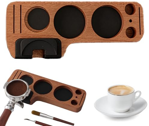 MOMAHUA Tamperstation für Baristas, 51/53/58mm Tamping Station, Kaffeestampfbasis aus Holz Sapeli, Ständer für Siebträger Kaffeestampfer Kaffeeverteiler Kaffeebürste Pucksiebe Tamper Caffee Leveler