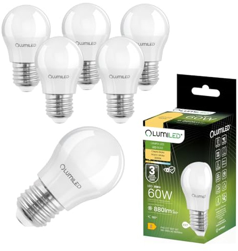 Lumiled LED Leuchtmittel E27 P45 8W ersetzt 60W 880lm 3000K warmweiß 230V 180° Abstrahlwinkel Nicht Dimmbar Tropfenform Energiesparlampe 6er Set – LED Birnen in kleiner Kugelform