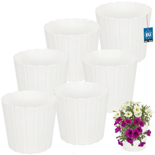 KOTARBAU Set med 6 blomkrukor – blomkruka – ⌀ 24 cm H: 22 cm – vit – plast – planteringskruka för inomhusväxter – blomkrukor – stor – utomhus – ytterkruka – balkong – dekorativ